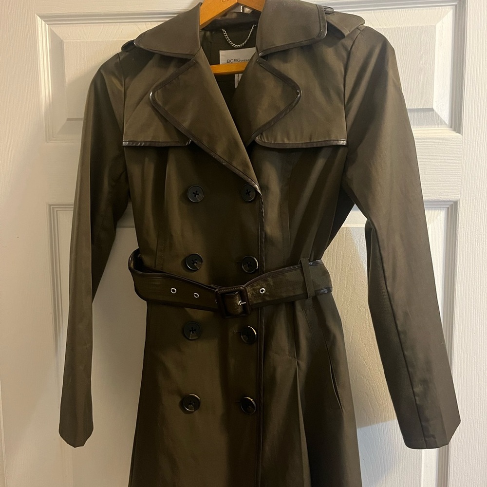 BCBGeneration Olive Double-Breasted Trench Coat